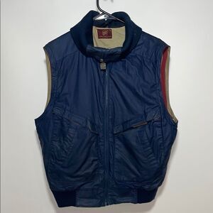 Vintage Navy Blue Quilted Vest with Stand-Up Collar